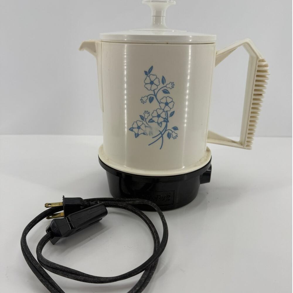 Vintage Regal Poly Perk 4 Cup Automatic Electric Percolator Floral Coffee Pot